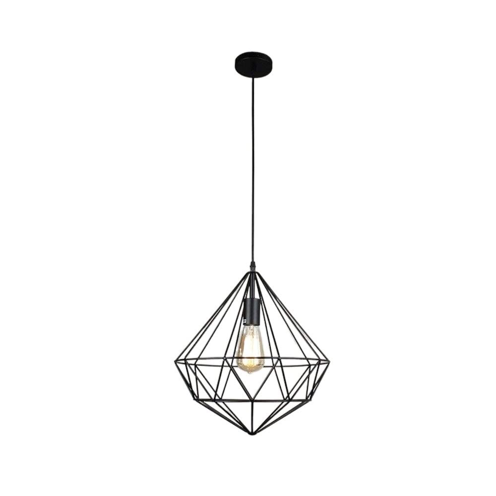 Lámpara retro de techo negra forjada a mano con diseño de diamante y casquillo E26 E27