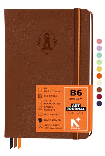 Image of NEORAH - B6 - ART JOURNAL | 200Gsm Dotgrid Notebook |144 Pages(17.5 x 12.5 cm) | Lay Flat |HardCover Bullet - Journal |3 Bookmarks |Elastic Closure| Inner BackPocket | Ideal-Bujo,Drawing (BROWN)