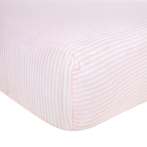 Image of Burt's Bees Baby Stripe Fitted Crib Sheet Organic Cotton BEESNUG - Blossom Pink Stripes, Fits Unisex Standard Bed and Toddler Mattress, Infant Essentials, 52 x 28 Inch 1-Pack