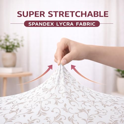 Image of STITCHNEST 'Contour Fit Series' Stretchable Printed Wooden Sofa Cover (Pack of 2) - Elastic Wooden Chair Cover | Wooden Sofa Seat Cover | Size - 20-21 x 20-21 x 3-5 in
