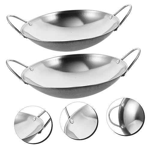 Wok de acero inoxidable grueso con dos asas PRETYZOOM 2 piezas miniatura 7