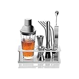 Cocktail-Shaker-Set, Barkeeper-Set, 15-teilig, Heimbar, Werkzeug-Set mit Ständer, 400 ml...