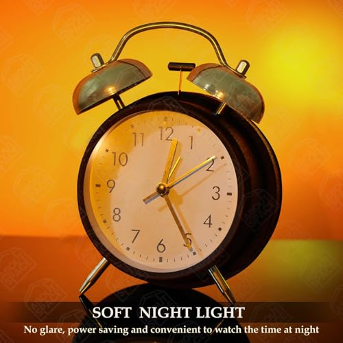 ABOUT SPACE Alarm clock - 6 Inch Twin Bell Alarm Clock for Heavy Sleepers Analog Table Clock with Night Light- Battery Powered for Home Office Kids Bedroom - Brown (Battery not Included) (PVC-11.5 cm)