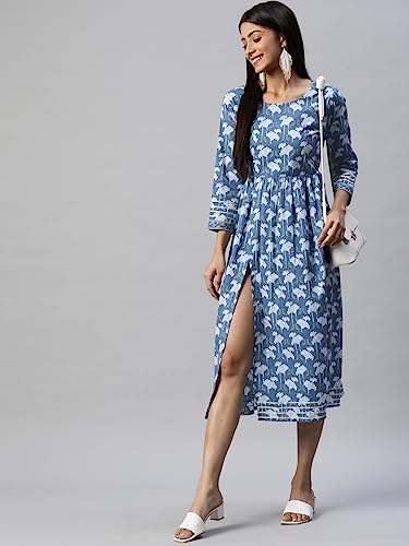 Image of arriva fab Women's Cotton Jaipuri Floral Print A-line Dress