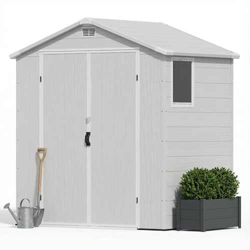 JUMMICO 6x4 ft Gartenhaus mit Bodenplatte, 4,7m³ Gerätehaus aus Kunststoff in Holzoptik, 185x121x210 cm, wetterfest & UV-beständig für Fahrrad,...
