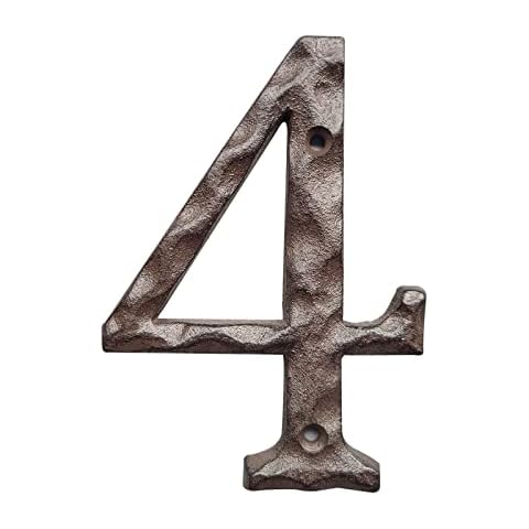 Cast Iron House Numbers- 5.5 Inch Rustic Address Number- Solid & Heavy Duty/Easy Install (Number 4) Cover