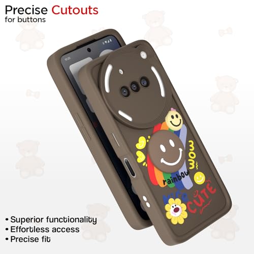 Image of Pikkme Back Cover for Nothing Phone 3a 5G | Soft Silicone| Cute Rainbow Smile & 3D Cartoon Flower Design | Shockproof Raised Camera Protection Bumper Case (Brown)