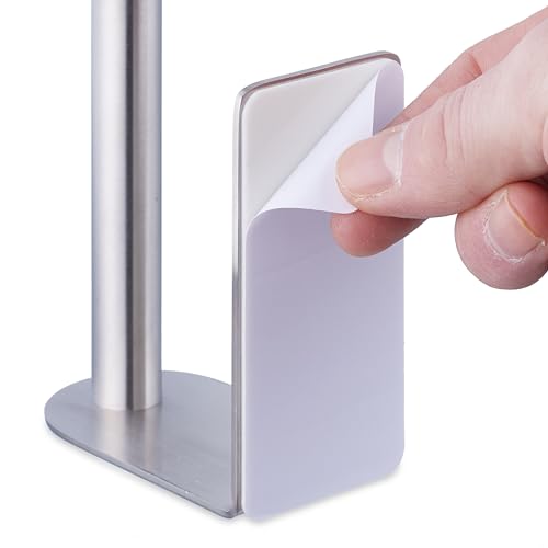 Image of Relaxdays Replacement Roll Holder, Self-Adhesive, 2 Replacement Rolls, H x W x D: 26 x 4.5 x 7.5 cm, Toilet Paper Holder Wall, Silver