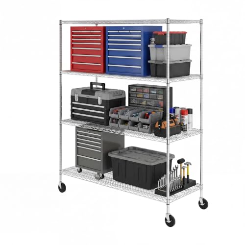 SafeRacks NSF 4-Tier Heavy Duty Steel Wire Rack w/Wheels (24'x60'x72')