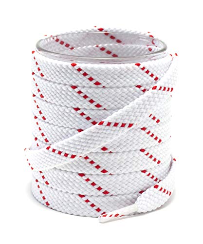 Shoemate Stylish Thick Flat 5/16" Shoe Laces for Sneakers and Athletic Shoes with 4 Shoestrings Aglets, White/Red, 54"(137cm) 6-BaiHong
