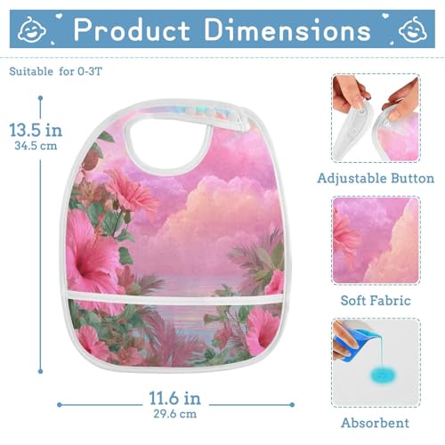 MCHIVER Flower Ocean Pink Baby Bibs for Infants Boys Girls Waterproof Feeding Bib Apron with Food Cather Adjustable Cotton Food Eating Bib 2 Pack2