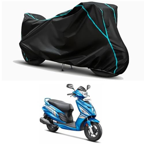 Image of Waterproof Bike Body Cover Compatible for | Mahindra Kine | Taffeta Fabric, Sky Piping Design, Bottom Elastic Fit | Dustproof, Sun UV & Rain Protection for All Weather.