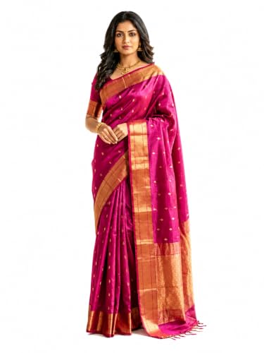 Rani Pink Handloom Maheshwari Silk Saree with Traditional Zari Border Premium Woven Silk Saree with Rich Pallu