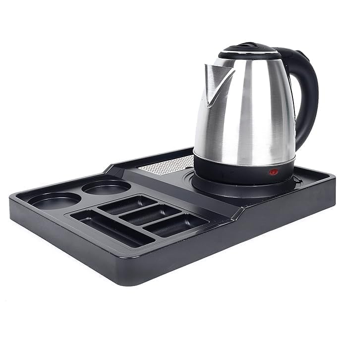 PAUL SONS Stainless Steel Electric Kettle for Instant Water Boiling Use in Hotel Room & Domestic Purpose 1500 Watts, 1.8Litres with Kettle Tray Made of ABS Plastic, (2G_Tray_with_Kettle, 1, Set)-image-2