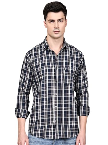 Image of Majestic Man Stylish Slim Fit Cotton Spread Collar Checked Casual Shirt for Men