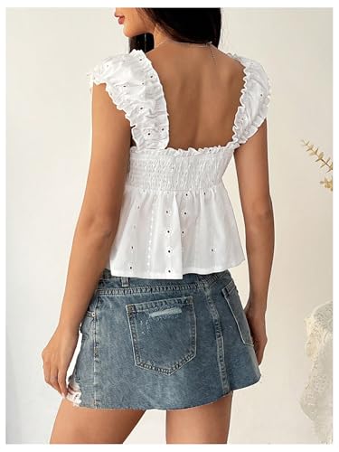 SweatyRocks Women's Square Neck Boho Ruffle Eyelet Embroidery Blouses Peplum Tops2