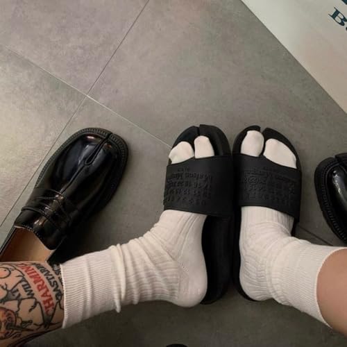 Soft Two-Toed Socks Solid Color Cotton Split Toe Socks Combed Women's Tabi Socks(black)3