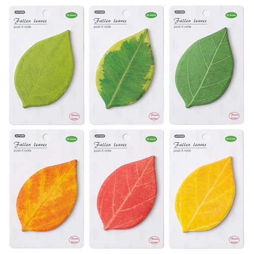 Notas adhesivas, fáciles de pegar y despegar, paquete de 6 unidades – Hojas autoadhesivas con diseño en forma de hoja – Para aula, estudio, dormitorio, casa, estudiantes, profesores, niños, niñas