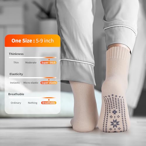 Image of ICEIVY Thermal Slipper Socks, Thick Grip Hospital Plush Slipper Grip Socks Women Winter Soft Warm Cozy Socks 4 Pairs