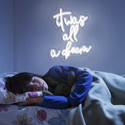 Image of Lucunstar It Was All A Dream Neon Sign White Neon Sign For Room LED signs For Wall Decor LED Light Up Bedroom Club Office Hotel Pub Cafe Dream Neon Lights Wedding Birthday Party Room Decor