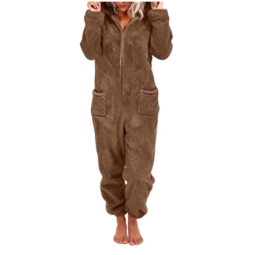 Combinaison pyjama femme pilou pilou chaude en polaire marron taille XL