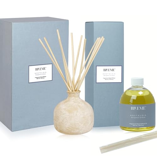 BLUEME-Bundle-Nostalgia-Bergamot-Musk-1691-Fl-Oz-Wellness-Diffuser-Oil-Refill-Contains-Essential-Oil-Sustainable-Hand-Finished-Premium-Luxury-Ceramic-Natural-Rattan-Reeds BLUEME Bundle Nostalgia Bergamot Musk 1691 Fl Oz Wellness Diffuser Oil Refill Contains Essential Oil Sustainable Hand Finished Premium Luxury Ceramic Natural Rattan Reeds