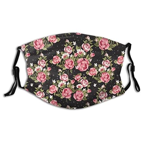 Vintage Watercolor Floral Cloth Face Mask for Women Dust Mask Breathable Reusable Washable Balaclava Adjustable with Filters, Black, One size Cover