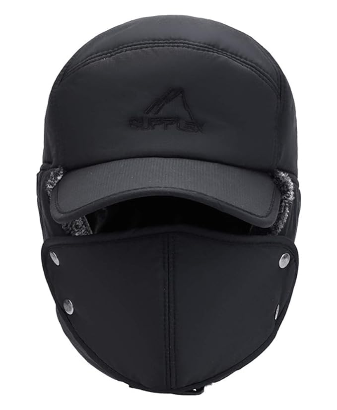 Winter Special 3 in 1 Thermal Fur Lined Trapper Hat with Ear Flap Full Face Warmer Cover Windproof Hunting Skiing Cycling Ear Flaps Cold Weather Caps & Reusable for Outdoor, Travel Winter Use-image-22