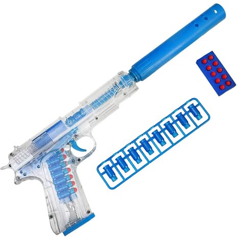 ArtCreativity Glowing Toy Pistol with Ejecting Shells - 8.75" - Realistic Soft Bullet Pistol with Silencer, 10 Soft Bullets, Shells & Safety Glasses - Toy Shell Ejecting Gun with Functional Magazine