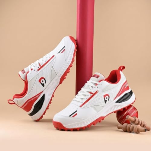 Image of DNINE Blaster Men, Rubber Studs, Cricket Shoes, Sun Orange /Diva | Blue /White | White /Red
