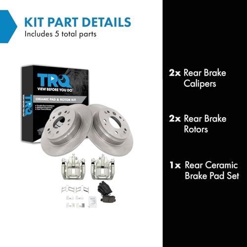 Image of TRQ Rear Brake Pad and Rotor Set Ceramic Solid Rotors Calipers