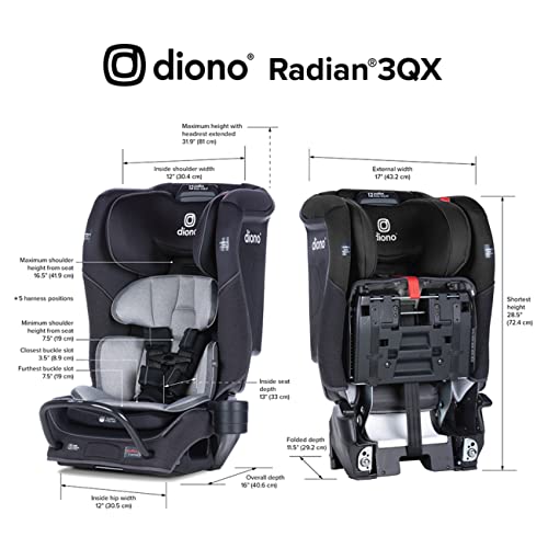 Diono Radian 3Qx 4-In-1 Rear & Forward Facing Convertible Car Seat, Safe+ Engineering 3 Stage Infant Protection, 10 Years 1 Car Seat, Ultimate Protection, Slim Fit 3 Across, Black Jet #TOP5
