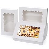 AWCIGG 20 cajas de cartón blanco para pastelería, 25,4 x 15,3 x 6,35 cm, cajas para tartas con ventana, Navidad, cumpleaños, bodas, fiestas, galletas, cupcakes, magdalenas, cajas de transporte