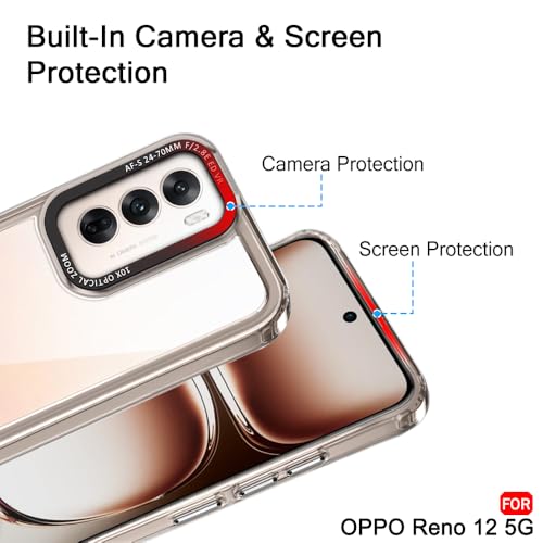 Image of TheGiftKart Hybrid Shockproof Back Cover Case for Oppo Reno 12 5G | Stylish Camera Border | Electroplated Buttons | Crystal Clear Hard Back Cover Case (TPU & PC, Transparent Bumper)