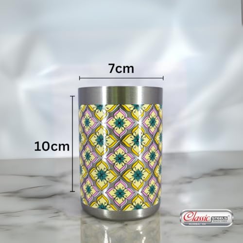 Image of Classic Steels Stainless Steel - Multipurpose Tara Mandala Designer Glass Set for Home & Office | Ideal for Serving Water, Juice, Cold Drinks & Lemonade | Ideal Gift Choice | Pack of 6 | 300 ML Each