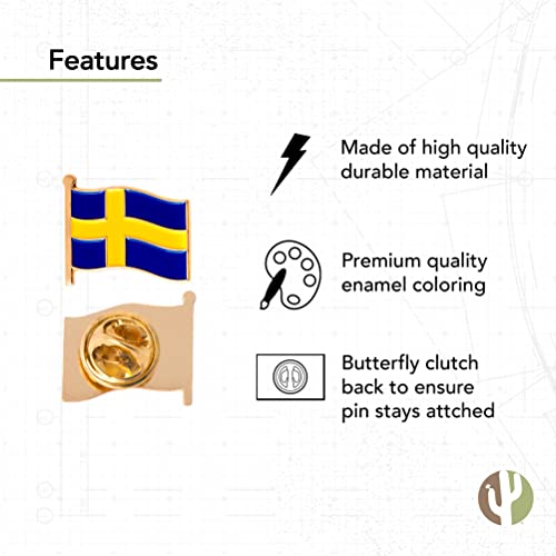 Image of Desert Cactus Sweden Flag Lapel Pin SWE Sweden Made of Metal for Formal Wear, Bag and Hat Jewelry, and Tie Tack (Waving Flag Lapel Pin)