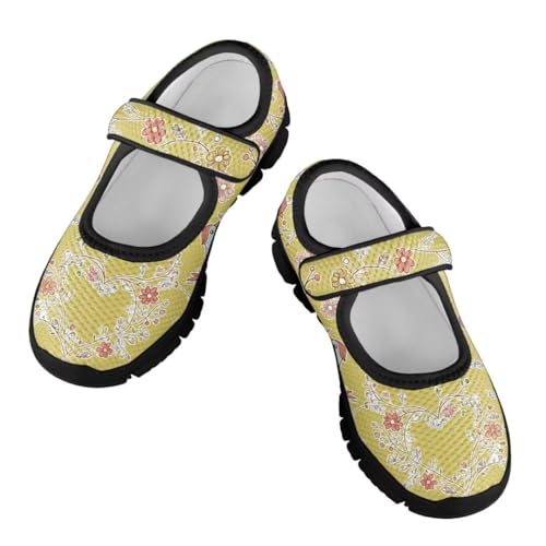 Cartoon Birds Print Mary Jane Shoes for Girls Anti-Skid Magic Sticker Sneaker with Mesh Upper