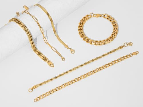 DUQGUHO 6Pcs Stainless Steel Bracelets for Men Cuban Link Rope Paperclip Chain Bracelets Set 7.5/8.3/9 inches Mens Silver Bracelet Jewelry3