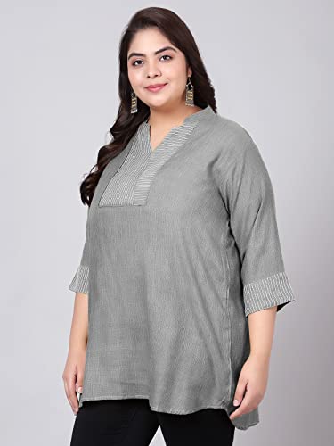 Image of Indietoga Women's Plus Size Embroidered Cotton Linen Tunic Tops (2XL to 10XL)