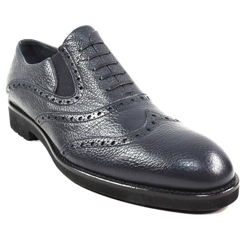 Men's Leather Wingtip Oxford Shoes, Navy Blue, Brogue Design, Comfort Sole, US 103