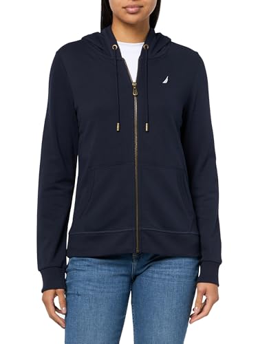 Nautica Women's Jeans Solid Zipper Hoodie Sweatshirt, Night Sky, X-Large
