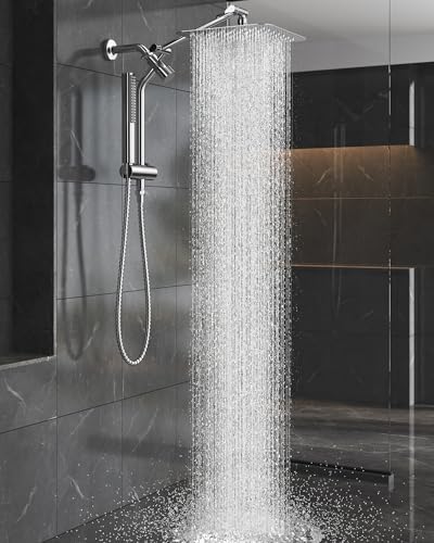 Image of Veken 10'' All Metal Rain Shower Head with Handheld Spray Combo, Hand Held Bathroom Showerhead Combo with Extension Arm, Dual shower with Power Wash, Adjustable Rainfall Shower Head, Chrome