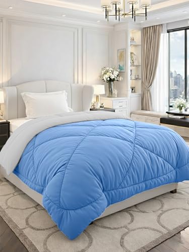 Image of Monte Carlo Polyester Comforter Single Bed | 200 GSM Lightweight & Reversible | Soft Quilt for Mild Winter | Easy Care All Season Comforter (Blue /Grey) | 59 x 87 Inches