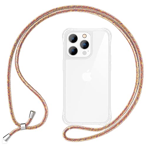 NALIA Necklace Case for iPhone 14 Pro Max, Transparent Hybrid Cover & Strap, HANGIT PRO (Anti-Yellow Back & Adjustable)