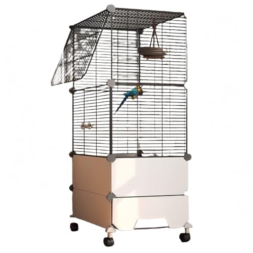 Kiwet成体ラット フェレット チンチラ モルモット 大型ハムスター用金属製小動物ケージ 鳥かご オウム 特大 家庭用 冬用 別荘 オカメインコ セキセイインコ 特製 防滴 飼育 (37*37*110cm,グレー)