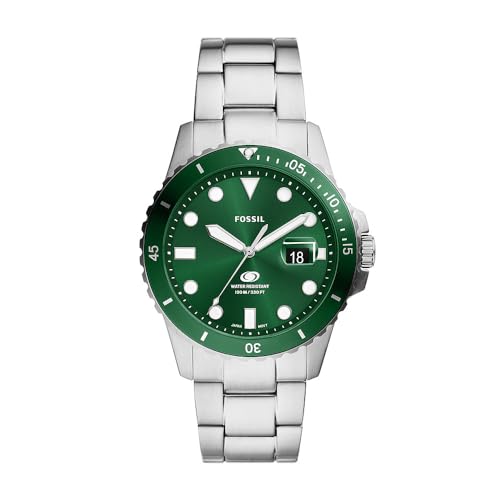 Fossil Orologio subacqueo blu da uomo, movimento al quarzo con data a tre lancette e cinturino in acciaio inossidabile o in pelle, 42 mm,...