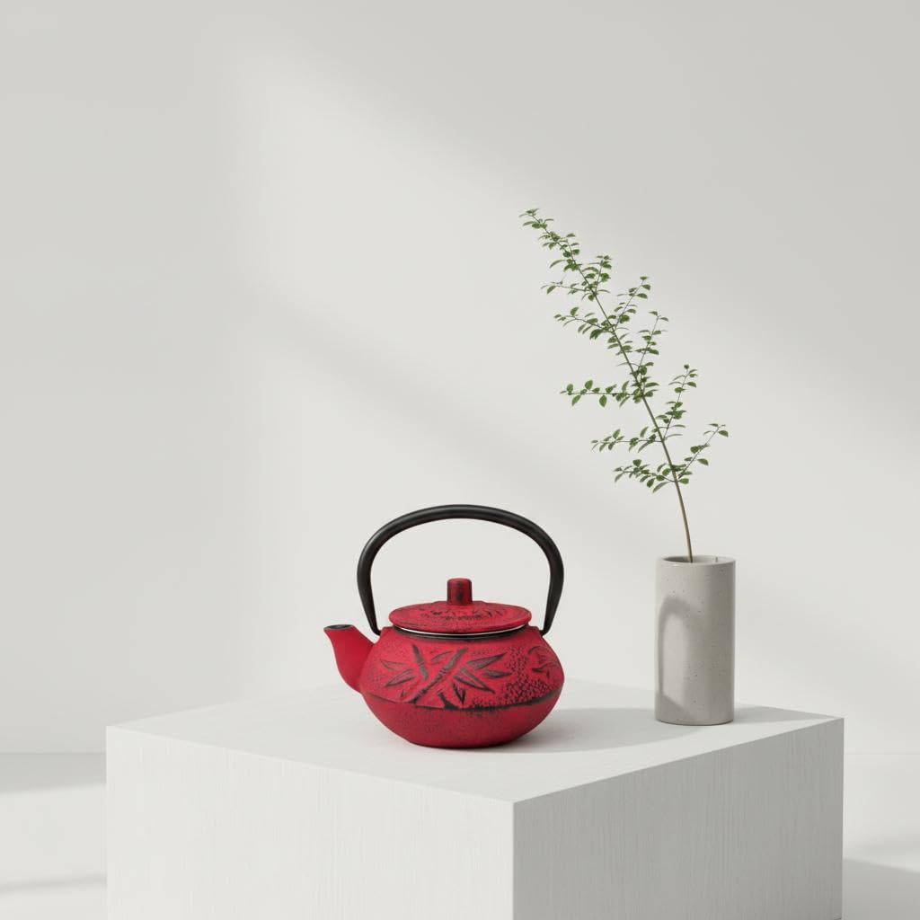 Tetera 0,3L de Hierro Colado Roja con Diseño Oriental