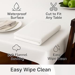 Dependable Industries inc. Essentials Felt Back Vinyl Table Pad – Cut-to-Fit Waterproof Table Protector with Flannel Backing – Heat-Resistant Dining Table Cover, 52" x 108"