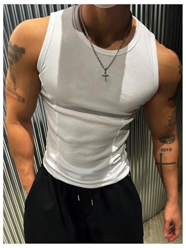 GORGLITTER Men's Ribbed Tank Top Summer Sleeveless Shirts Beach Workout Muscle Undershirt3