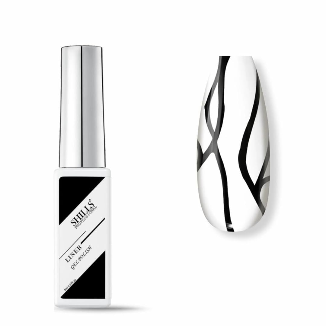 Liner Gel Polish, Black, Fine Brush for Nail Art, UV LED Soak Off, Lines, French & Marble Design, 15ml-image-28